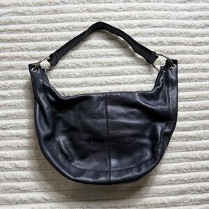 HOBO International Black Pebbled Large Crescent Shoulder Bag Silver Hardware